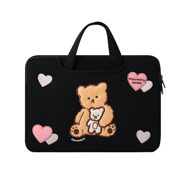 Cute Bear kannettavan tietokoneen laukku - 15,6 tuuman iskunkestävä kannettava käsilaukku kotitoimistoon ja matkoille, kirjontakuvio