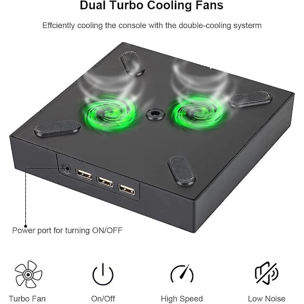 Kjølevifte kompatibel med Xbox Series X, Xbox Series X-stativ med 3 USB 2.0-porter, justerbar hastighet