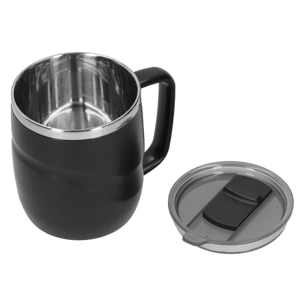 Rustfrit stål 14oz kaffekrus med låg - Sort husholdningsvandkop