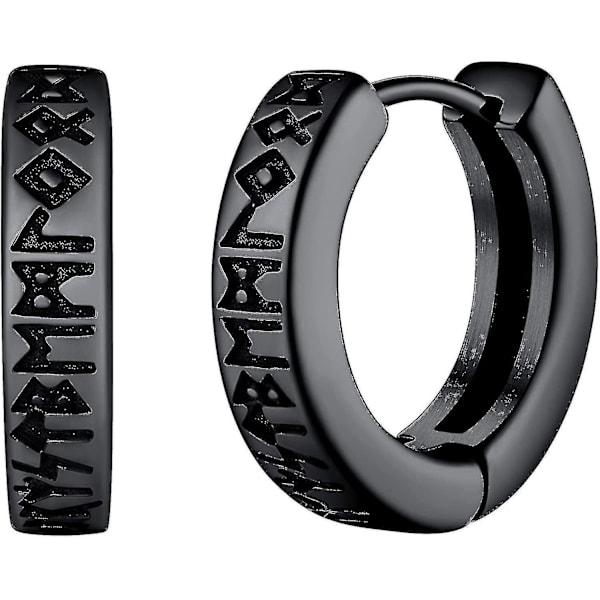 Norse Viking Runes Hoop Øreringe Til Mænd Kvinder 12mm Huggie Hoops Med delikat gaveemballage