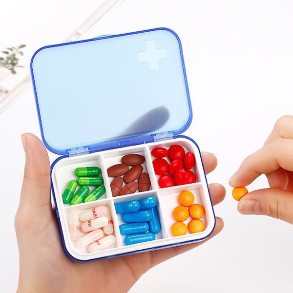 Grid medicin boxSix grid lille medicin box Multifunktionel medicin opbevaringsboks Transportabel medicin box White