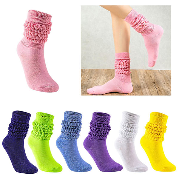 Kvinnor Män Flerfärgade Slouch Bootstrumpor Casual Extra lång Lös staplad Chunky Scrunch Knähöga strumpor Ruchade Bubble Benvärmare Dark purple