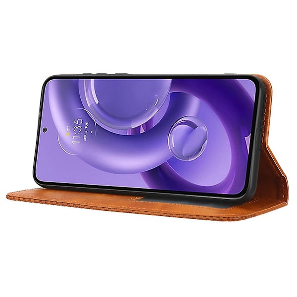 För Motorola Edge 30 Neo 5g Magnetisk Autostängning Retro Pu Läder Case Mönster Telefonställ Cover Brown