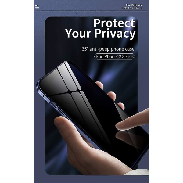 Sunrain Anti-Peeping Iphone 12 Pro Max -kotelo, jossa vahva Ic-adsorptiokameran linssisuoja metallikehys 360 koko vartaloa suojaava kaksipuolinen Gl Blue iPhone12Pro