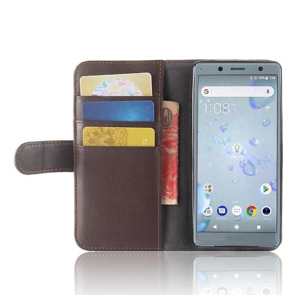 Äkta Läder Magnetisk Plånboksfodral med Ställ för Sony Xperia XZ2 Compact