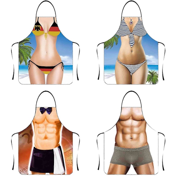 Rolig Förkläde Personlighet Nyhet Tydlig Och Verklig Bild Ärmlös Rem Vattentät Polyester Muskulös Man Kök Förkläde Hemtillbehör 3