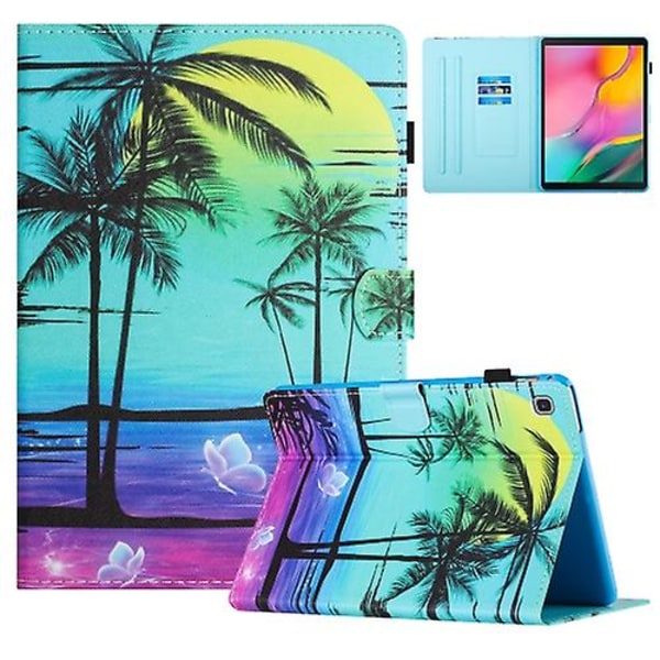 For Samsung Galaxy Tab S6 Lite Farget tegningssøm Lærnettbrett Smart Veske Coconut Tree