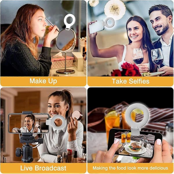 Clip-on ringlys, genopladeligt LED selfie-ringlys