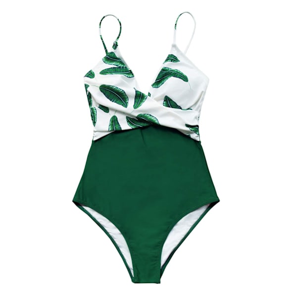 Dame Banana Leaf Twist Front One Piece Badedragt, M