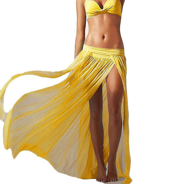 Dam Strandkläder Botten Sarong Wrap Chiffong lång kjol Slit Cover Up Yellow