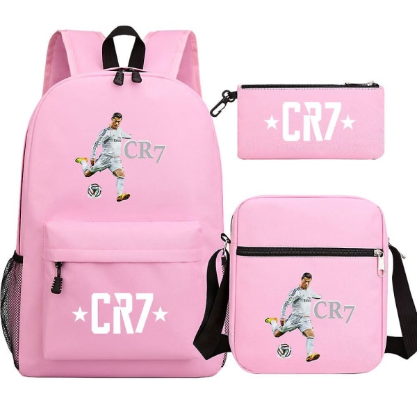Fotball Ronaldo CR7 ryggsekksett - skolevesker for jenter/gutter, reiseryggsekk for bærbar datamaskin, ryggsekker for kvinner, skuldervesker og pennetui 2