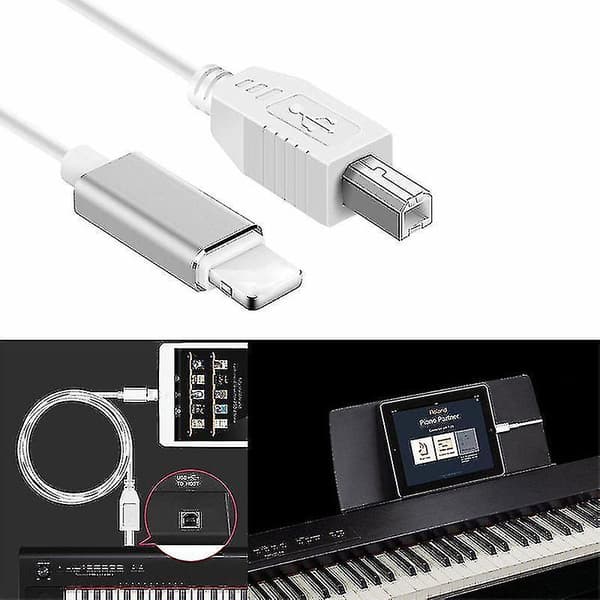 Lightning til Type-B MIDI Keyboard Konverter USB 2.0 Kabel til iPhone 7 8 X iPad
