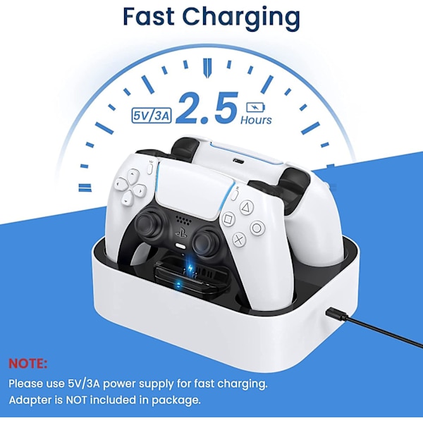 Ps5 Controller Laddstation, dubbel snabbladdningsdocka med LED-indikator Kompatibel med Ps 5 Controller