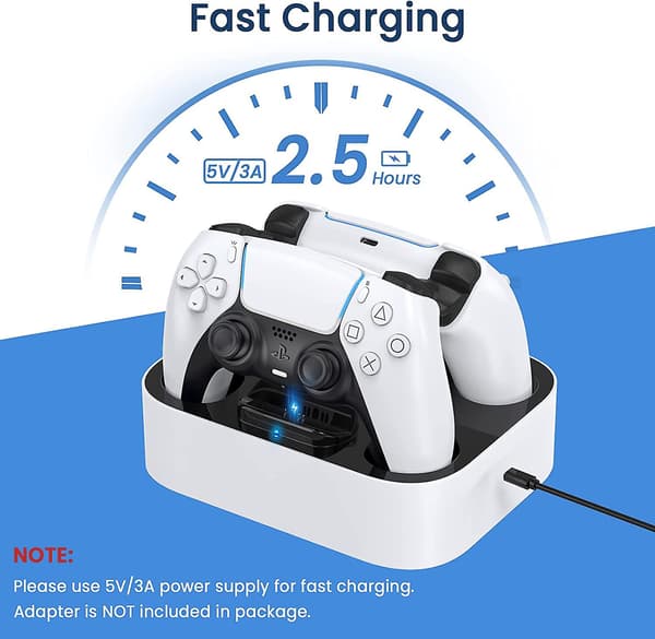 PS5 Controller Ladestation, Dobbelt Hurtig Opladningsdock Med LED-indikator Kompatibel Med PS5 Controller