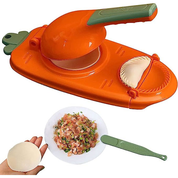 2 i 1 Dumpling Maker, DIY Dumpling Maker Mold Dumpling Wrapper Maker, Kreativ Dumpling Making Tool (Oransje)