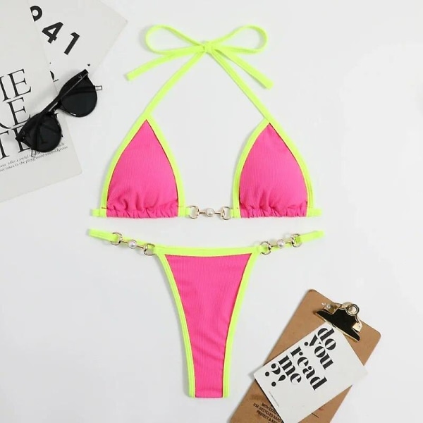 Sexy TwoPieces Bikini Set Kvinner Tilfeldig trykk Bikini Set Push-Up badedrakt Sandstrand Badetøy Badedrakt Rose L