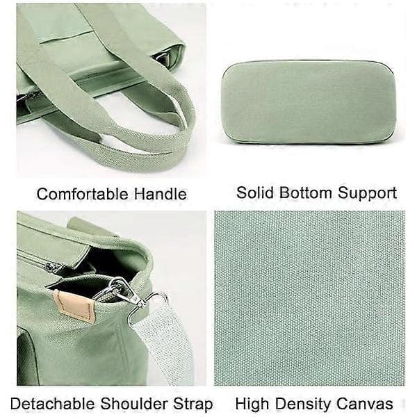 Canvas Multi-Pocket Zipper Bag, Handmade Canvas Material, Multiple Compartments, Multifunctional Women's Bag, Suitable for University, School White - Medium