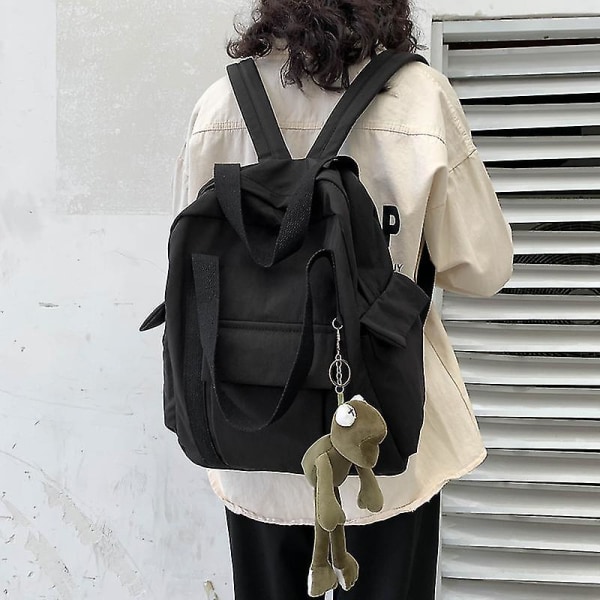 Ensfarvet dame vandtæt nylon rygsæk Enkel skoletaske til teenagepige skulder rejsetaske skole rygsæk black