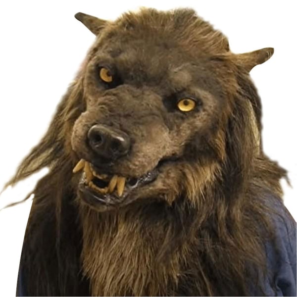 Werewolf Face Cover Glödande ögon Rörliga öron och käkar för Halloween Cosplay Party brown