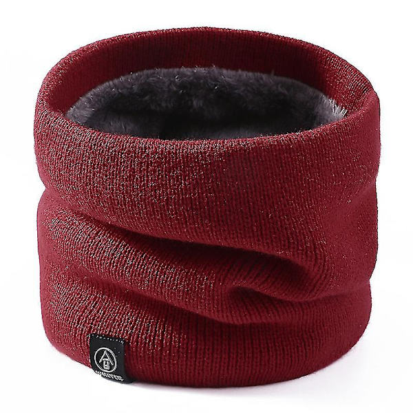 Vinter dubbellagers halsvärmare stickad fleecefodrad Circle Loop Scarves Red Wine