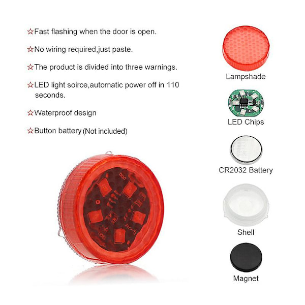 Bildörr LED öppnad Varningsljus Antikollision Blixtlampa Magnetisk sensor Blixtljus Blinkande larmljus Biltillbehör 4st - Signallampa Red