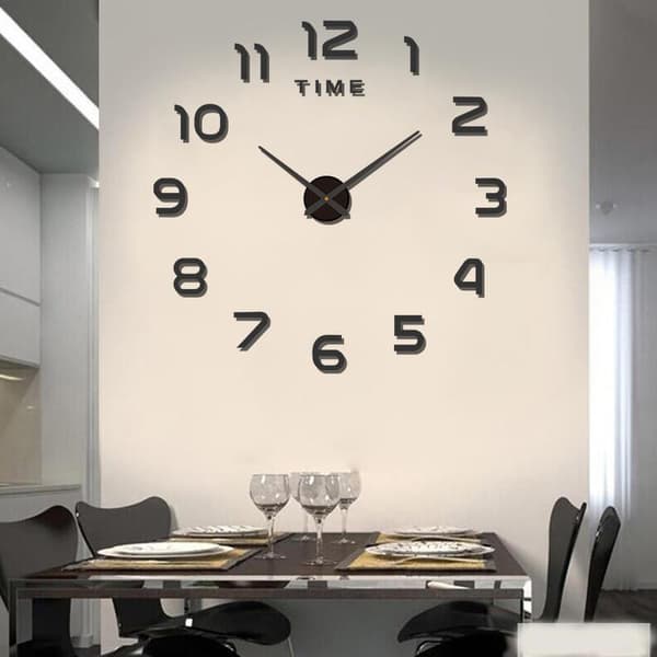 Bedroom Decoration Clock Large 2D Wall Clock Acrylic Mirror Sticker Black