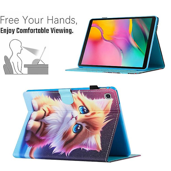 Samsung Galaxy Tab S6 Lite -värillinen piirrosompelu, nahkainen case Yellow Cat