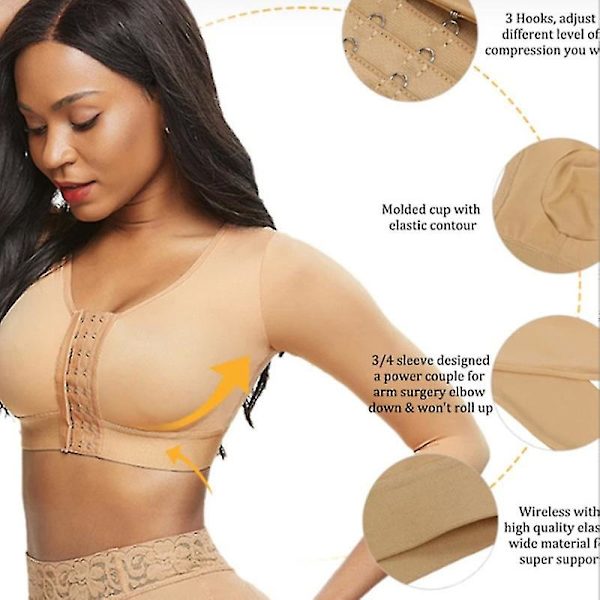 Womens Shapewear 3/4-ärm Arm Shaper Front Stängning Kompression BH Post Surgery Posture Corrector Linne (xiatian) BEIGE L