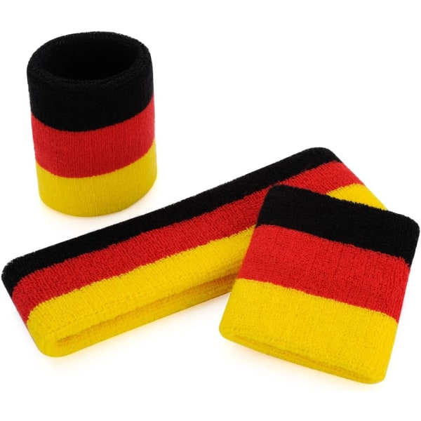 Set (3 delar) Sportpannband Handled Randiga svettband Armband Atletisk och pannband Fuktavledande svettabsorberande pannband Black Red Yellow