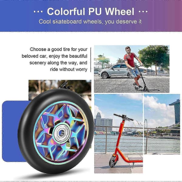 110 mm tykke PU Stunt Scooter Hjul 2 stk. med lejer, sort