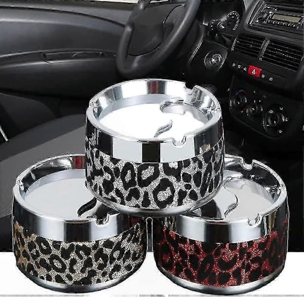 Bilaskfat med leopardmönster och lock för utomhusbruk - Roterande design Gul silver
