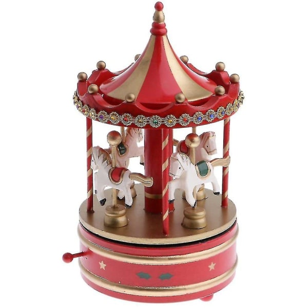 Vintage karuselli 4 hevosta karuselli kierrettävä mekaaninen musiikkilaatikko lelulahjat - punainen