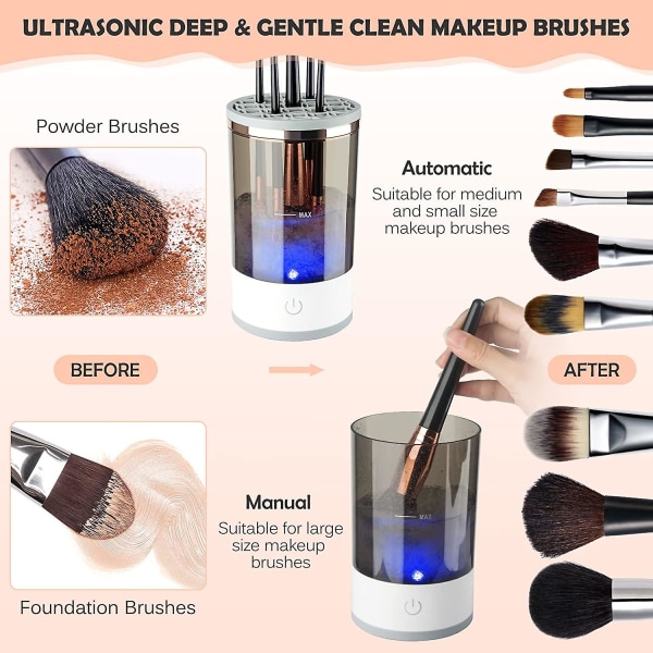 Elektrisk Makeup Brush Cleaner, Makeup Brush Cleaner Machine, Automatisk Kosmetisk Brush Cleaner Makeup Brush Tools, Present för kvinnor tjej Gray-White