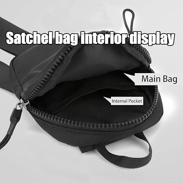 Crossbodyväska för Män Sling Bröst Vattentät Mini Andningsbar Crossbody Axelväska med Dragkedja för Vandring Man Kvinna Slingväska 8.3\"x5.5\" Svart,L