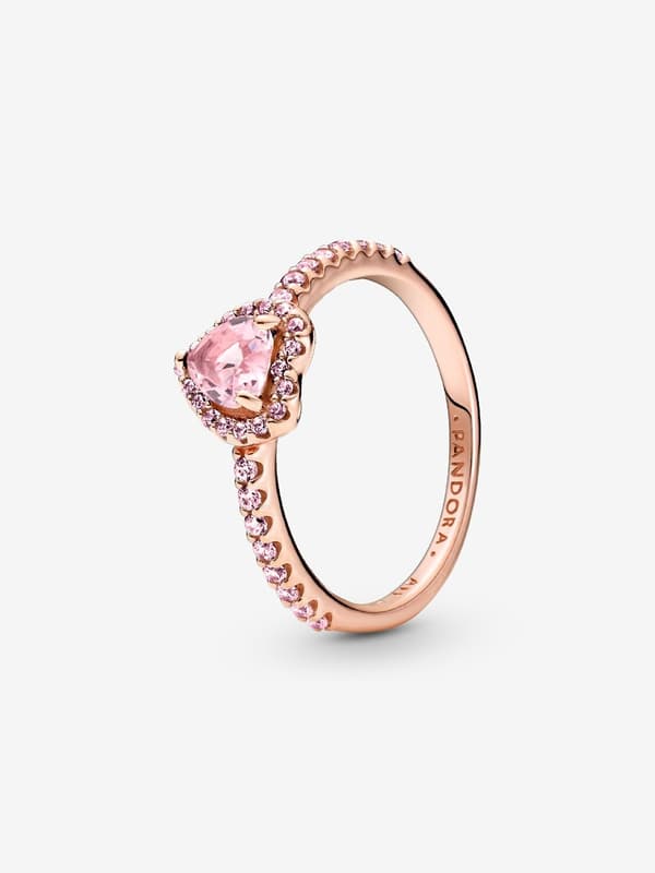 Pandora - Sparkling Elevated Heart Ring - 14k Rose Gold Plating Circumference: 58mm