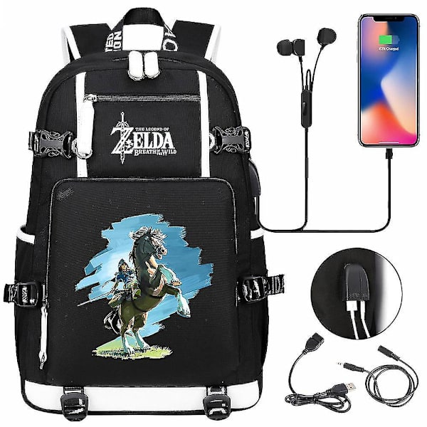 Zelda: Breath Of The Wild Eye Game USB Backpack | Cosplay student skolväska för Botw fans | Unisex resebärbar datorväska för dator och spel