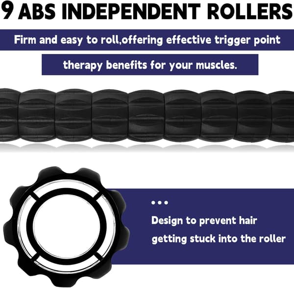 Muscle Roller, Professional Quality Massage Tool for Lymphatic Drainage and Deep Tissue Therapy, Handheld Recovery System for At Blue & Black