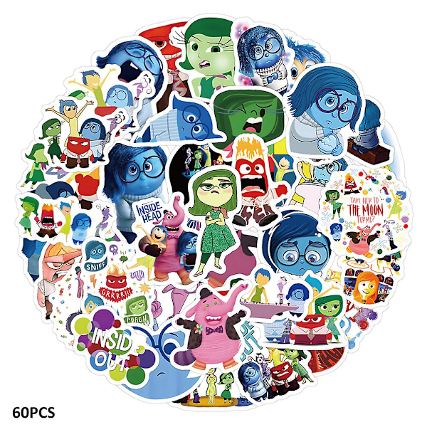 60 st INSIDE OUT-klistermärken för böcker, bärbara datorer, fester, skolväskor, vattenflaskor och bagage