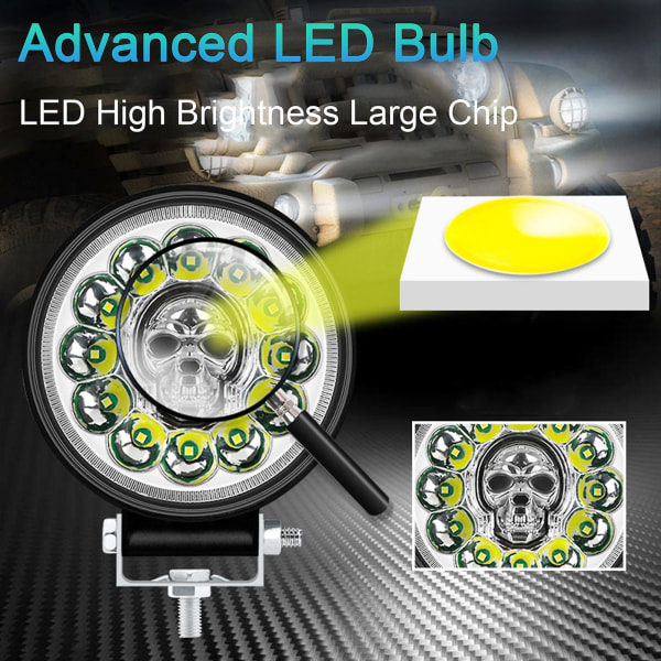 Bil LED-arbeidslys Big Vision Skull Circle Light Avansert LED-hodelykt for langvarig ytelse Round