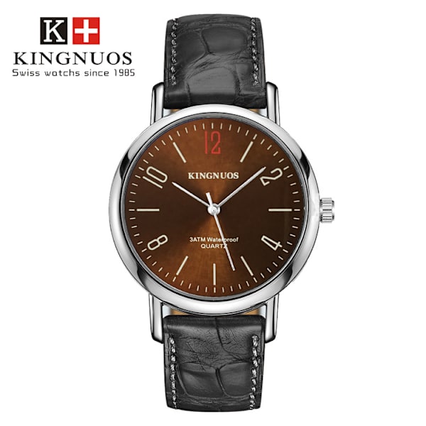 Par modebälte kvarts icke-mekanisk watch Brown surface of silver shell black