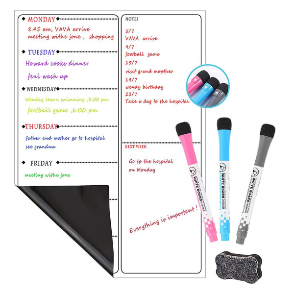 Dry Erase Køleskab Magnetisk Kalender - White Board Magnetisk Kalender Til Køleskab Væg Hjem Køkken Indretning, Indkøbsliste Magnet Pad F