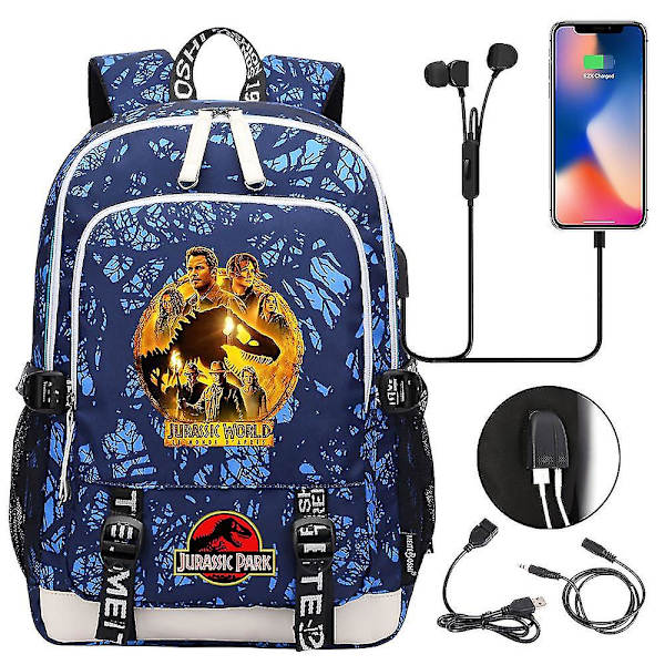 Jurassic World Dominion -sarjakuva poikatytön reppu USB latauksella - Laadukas lasten koulukirjalaukku Mochila - matkalaukku 11
