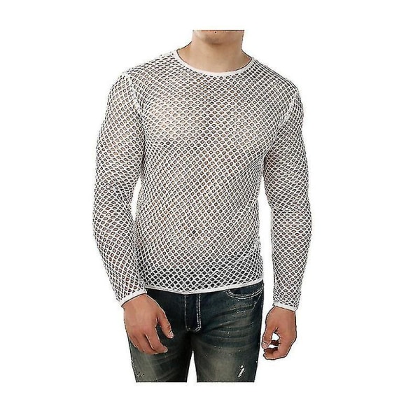 Sexet herre T-shirt Mesh Fishnet Ærmeløs undertrøje Top A White M