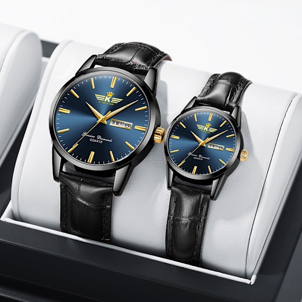 Quartz watch fritid vind kalender dekoration lysande black shell and blue face black