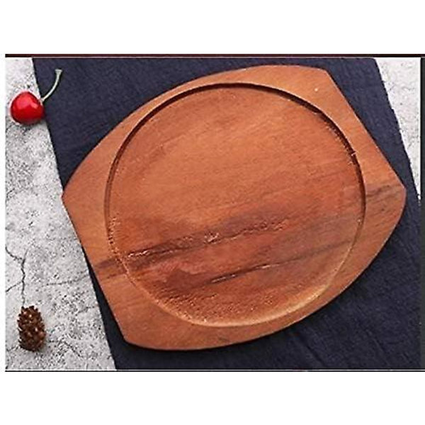 Sikkerheds-bøfplader runde med træserveringsbræt, pizzapande støbejern rund, varm serveringsskål Teppanyaki-gryde rund hård (størrelse: 19 cm) (rød, sort) (1