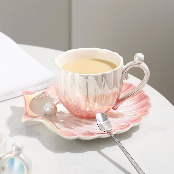 SSRGV Keraaminen Pilvimuki Söpö Kuppi Aluslautasen Kanssa 207ml Söpö Keraaminen Kahvimuki Aluslautanen Setillä Toimistoon Kotiin Kahville Teelle Latte Maidolle, Pinkki