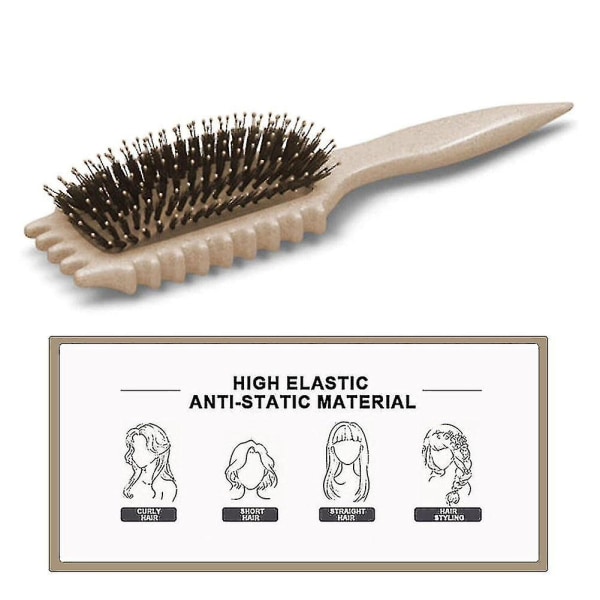 Krøllete hårbørste - Bounce Curl Brush, Define Styling Brush For detangling, Boar Bristle Hair Brush Styling Brush Beige