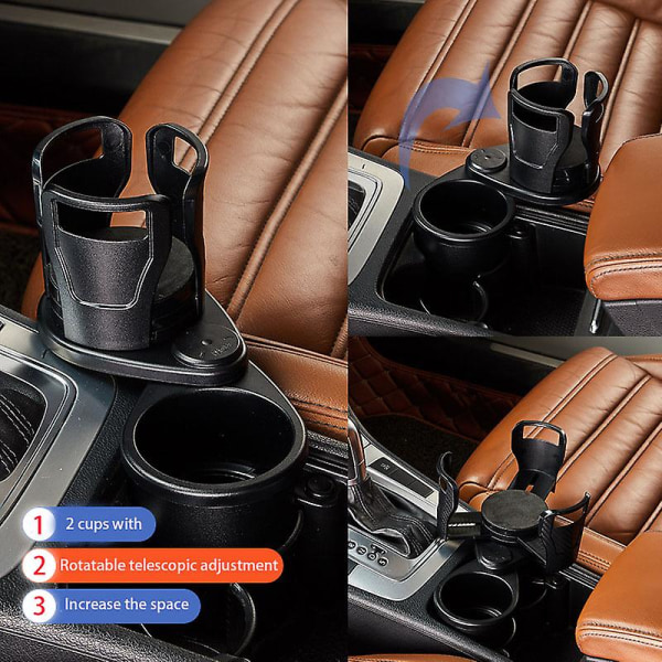 2 i 1 fordonsmonterad halksäker kopphållare 360 ​​graders roterande vatten bilmugghållare Multifunktionell Dual Houder Autotillbehör| | Black