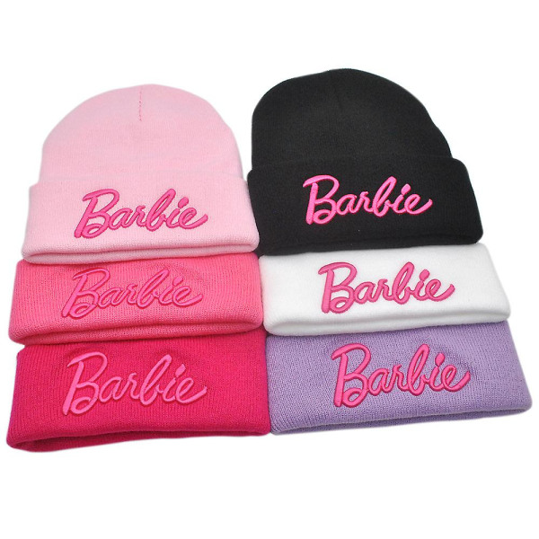 Barbie lämmin neulottu hattu Pipo Naisten Cap Ulkolikki Joulu Syntymäpäivä Lahja Barbie-faneille Pink