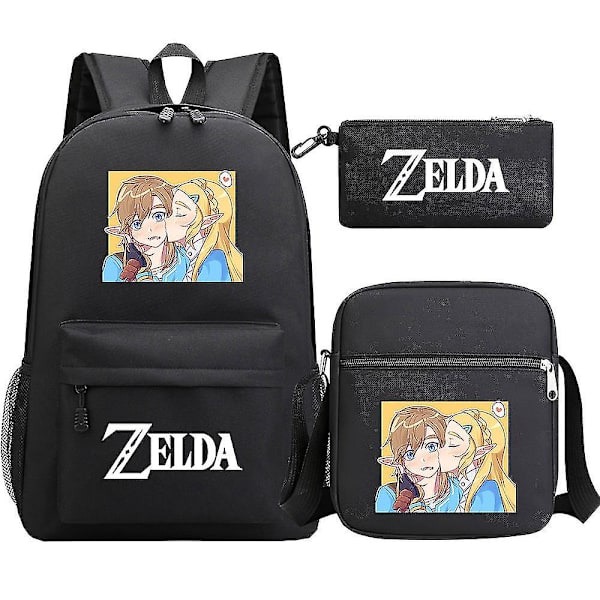 "Kingdom of Zelda Tears" printed koululaukku, kolmiosainen: teini-ikäisen opiskelijan reppu + unisex olkapuku miehille ja naisille 4